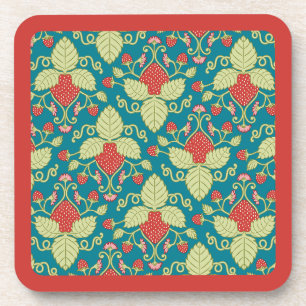 Porta-copo Fruta de Morango Vermelho, Flores e Estolões