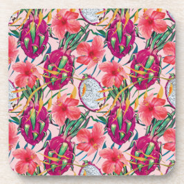 Porta-copo Fruta Dragão Floral Tropical Moderno Palma Verde