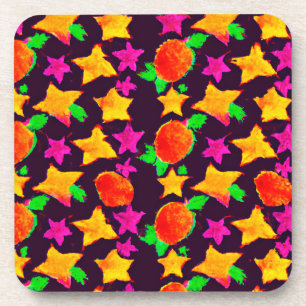 Porta-copo Frutas e estrelas coloridas dinâmicas - arte padrã