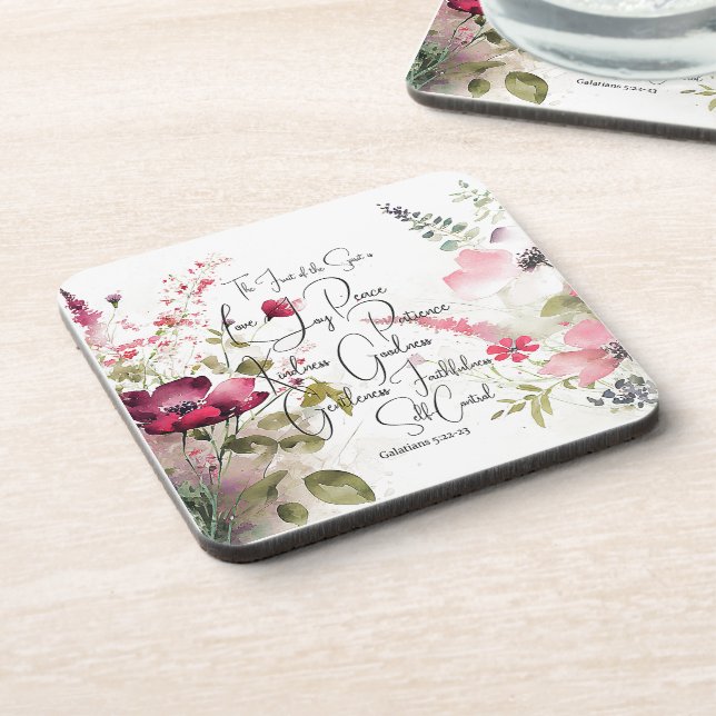 Porta-copo Fruto do Espírito floral rosa (Left Side)