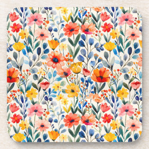 Porta-copo Fundo de flores silvestres da primavera aquarela-9