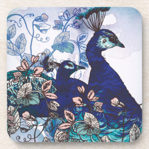 Porta-copo Fundo floral com pavões