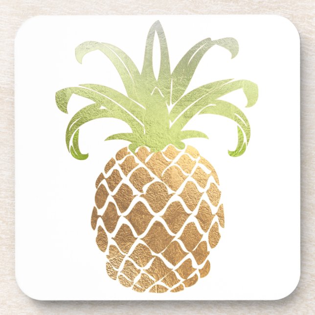 Porta-copo Fundo PixDezines Faux Dourado Pineapple/DIY (Frente)