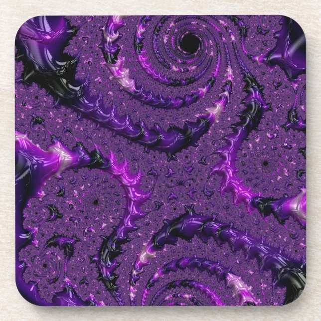 Porta-copo Funky Bold Boho Purple Digital Abstrato Fractal (Frente)