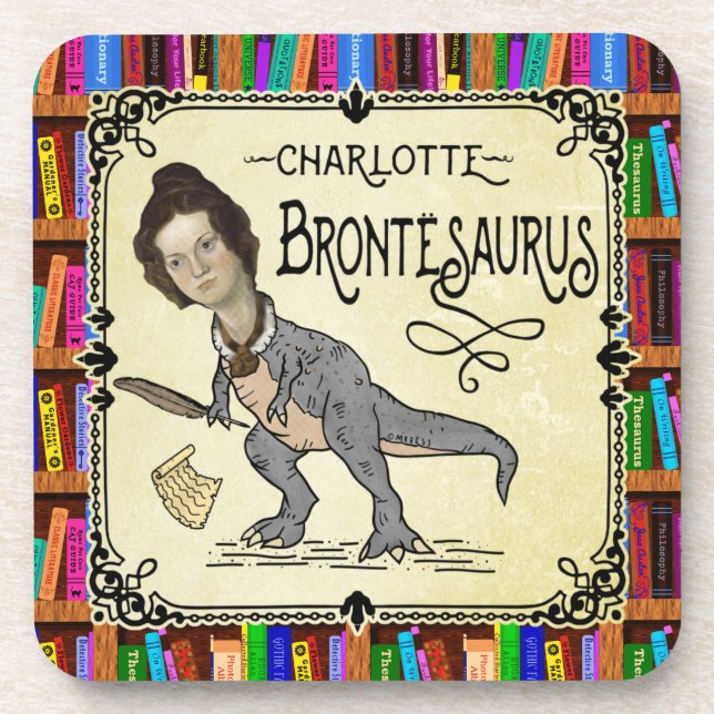 Porta-copo Funny Charlotte Bronte Surus Dinossaur Book Reader (Frente)