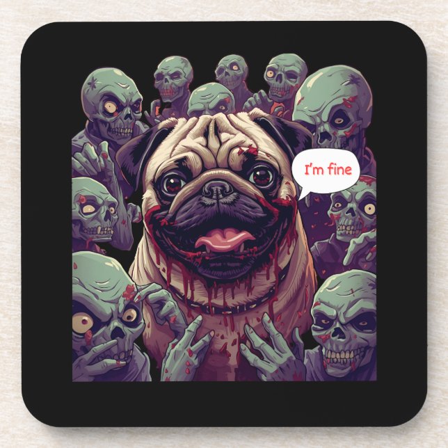 Porta-copo Funny Zombie Bite Pug “I’m Fine” Halloween  (Frente)