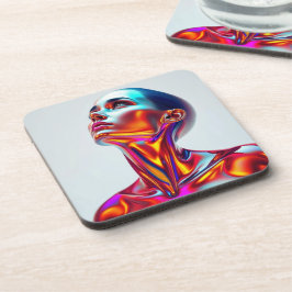 Porta-copo Futuristic woman portrait, sci-fi aesthetics, neon