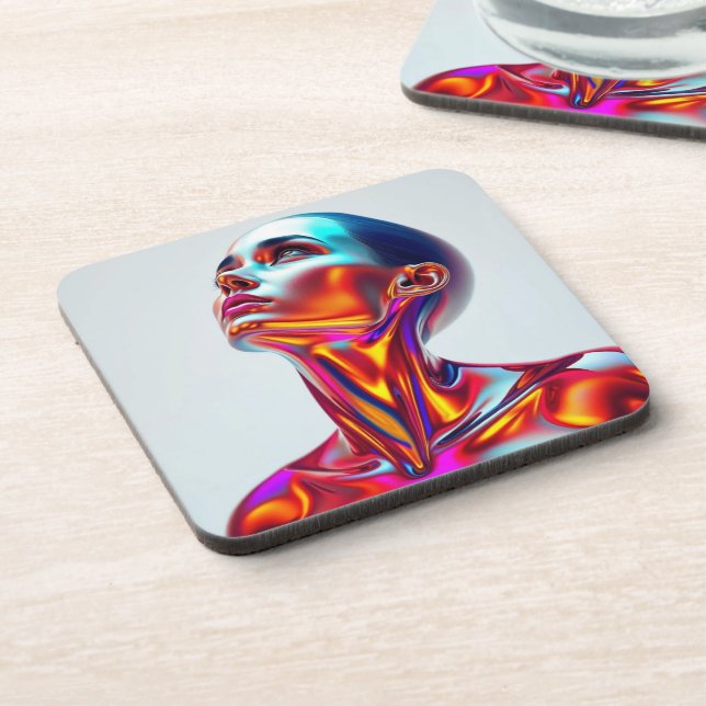 Porta-copo Futuristic woman portrait, sci-fi aesthetics, neon (Left Side)