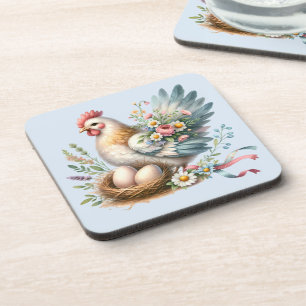 Porta-copo Galinha Floral com Ovos Charme de Casa de Campo Vi