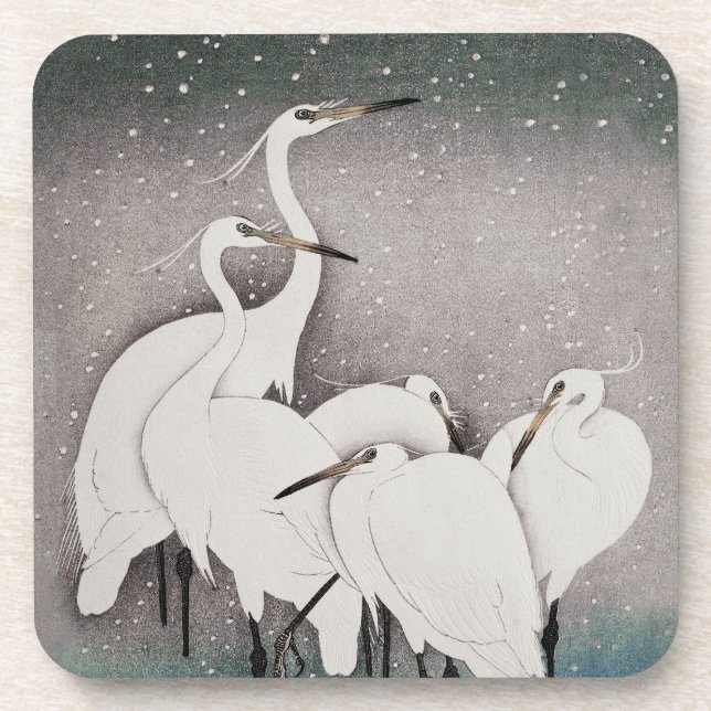 Porta-copo Garças Koson na Neve: Japonês Vintage (Frente)