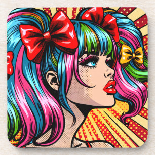 Porta-copo Garota de Quadrinhos de Arte Pop Bonita com Laços