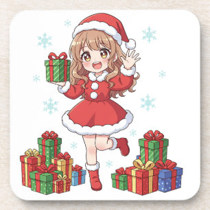 Porta-copo Garota Kawaii do Papai Noel com Presentes
