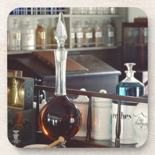 Porta-copo Garrafas antigas da farmácia (Frente)