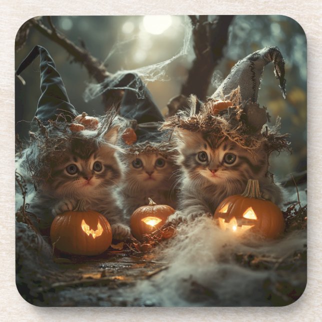 Porta-copo Gatinhos Adoráveis de Halloween com Pumpkins (Frente)