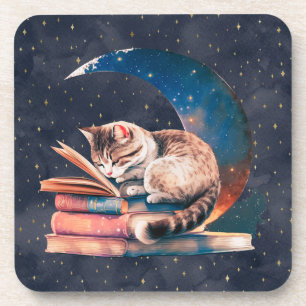 Porta-copo Gato Adorável na Lua Lendo Um Livro