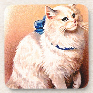 Porta-copo Gato Antigo com Laço Azul