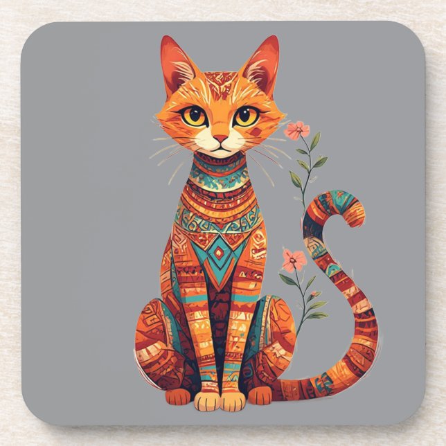 Porta-copo Gato Artístico Fofo com Ramo Floral (Frente)
