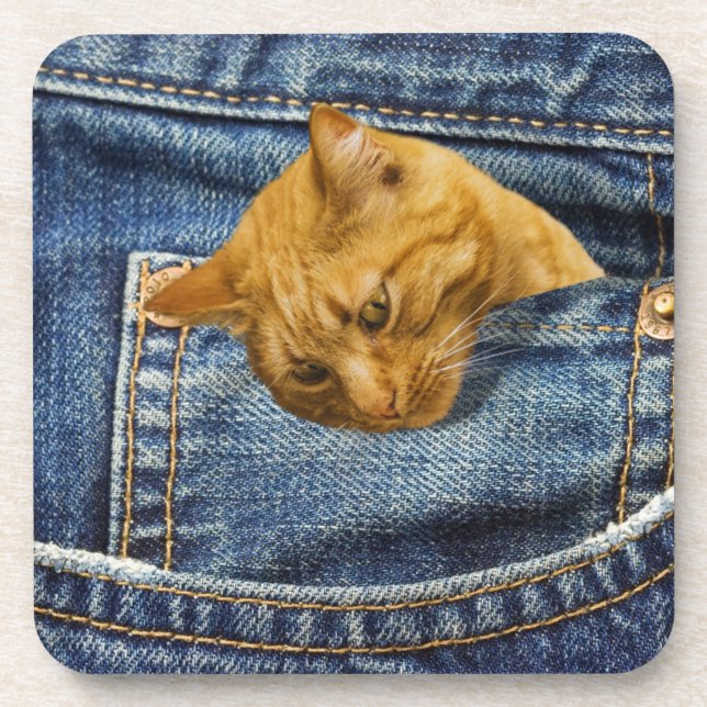 Porta-copo Gato bonito nos jeans faz uma ilusão engraçada (Frente)