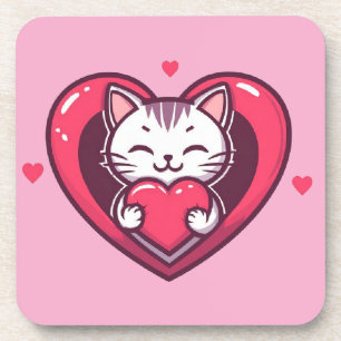 Porta-copo Gato Branco Fofo com Coração Desenho de Amor Kawai