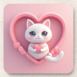 Porta-copo Gato Branco Fofo com Coração Desenho de Kawaii Kit