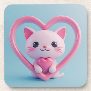 Porta-copo Gato Branco Fofo com Coração Desenho de Kawaii Kit