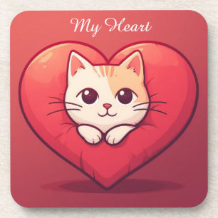 Porta-copo Gato Branco Fofo com Coração Desenho de Kawaii Kit