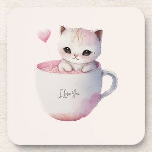 Porta-copo Gato branco-rosado e bonito numa Taça de chá (4)