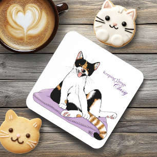 Porta-copo Gato Calico Caprichoso Roxo Sassy Chique 
