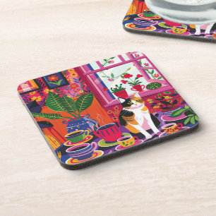 Porta-copo Gato Calico Maximalista e Sala de Chá