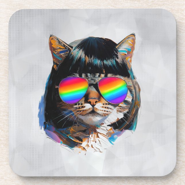 Porta-copo Gato com Peruca + Óculos de Sol (Pintura #5) (Frente)