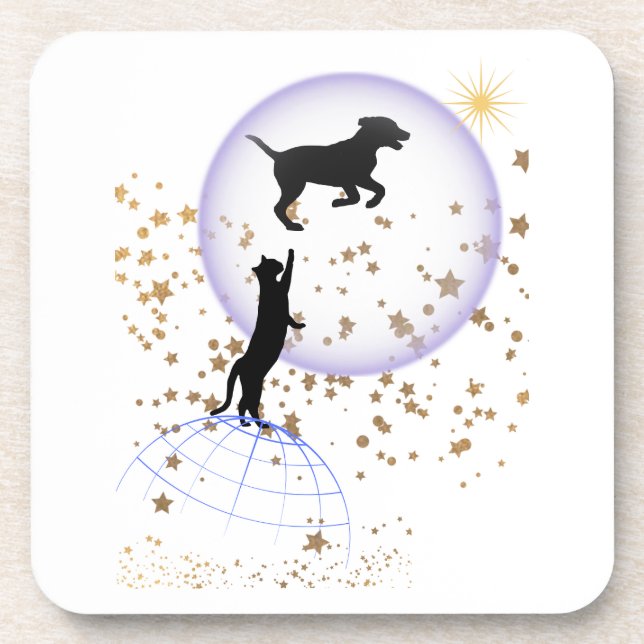 Porta-copo Gato curioso e cão correndo (Frente)