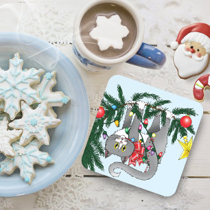 Porta-copo Gato de Árvore Natal