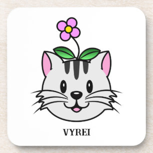 Porta-copo Gato de Cartoon Bonito com Flor na Cabeça