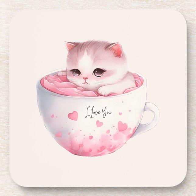 Porta-copo Gato De Chibi Rosa Kawaii Com Coroa Gelada (Frente)