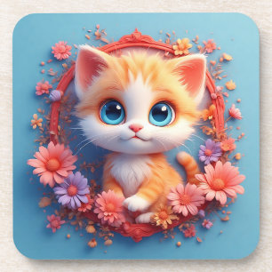 Porta-copo Gato de Desenho Animado Adorável Rodeado por Flor
