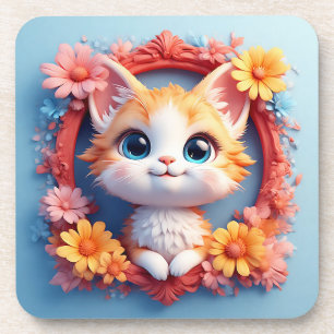 Porta-copo Gato de Desenho Animado Adorável Rodeado por Flore