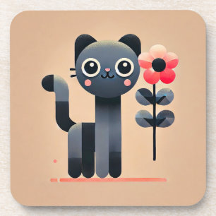 Porta-copo Gato de desenho animado fofo segurando uma flor