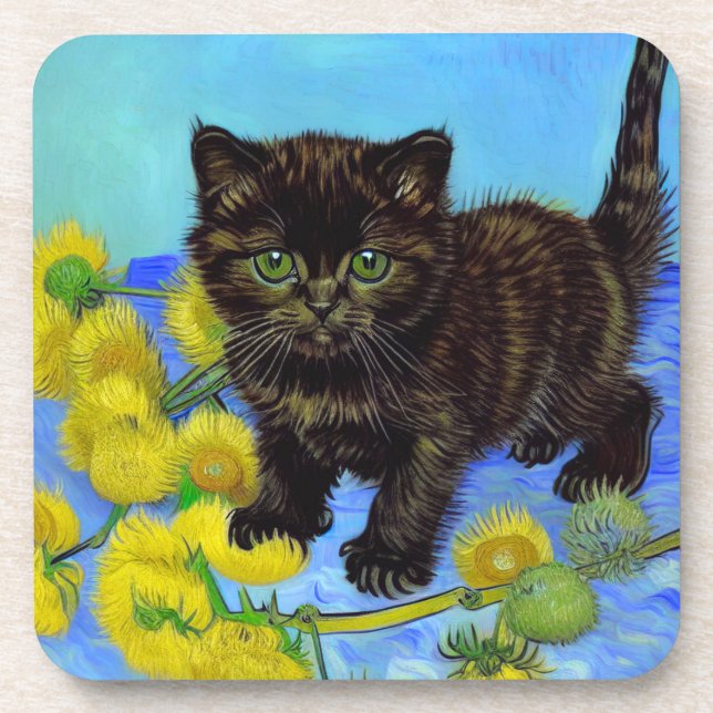Porta-copo Gato de estilo Van Gogh com Sunflower (Frente)