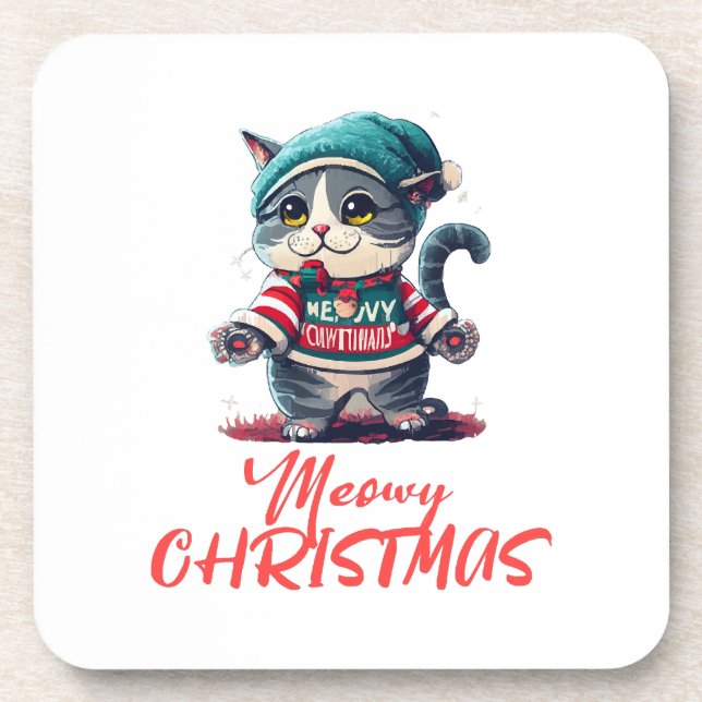 Porta-copo Gato de Natal  (Frente)