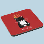 Porta-copo Gato de Natal sarcástico<br><div class="desc">Um sarcástico engraçado,  irritado e sem entusiasmo gato de smoking preto e branco com chifres de Natal. Ho ho ho,  e todas essas coisas. Altere o texto ou remova-o para personalizar ainda mais.</div>