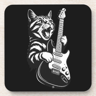 Porta-copo Gato de Rocha Tocando Guitarra Elétrica Música L
