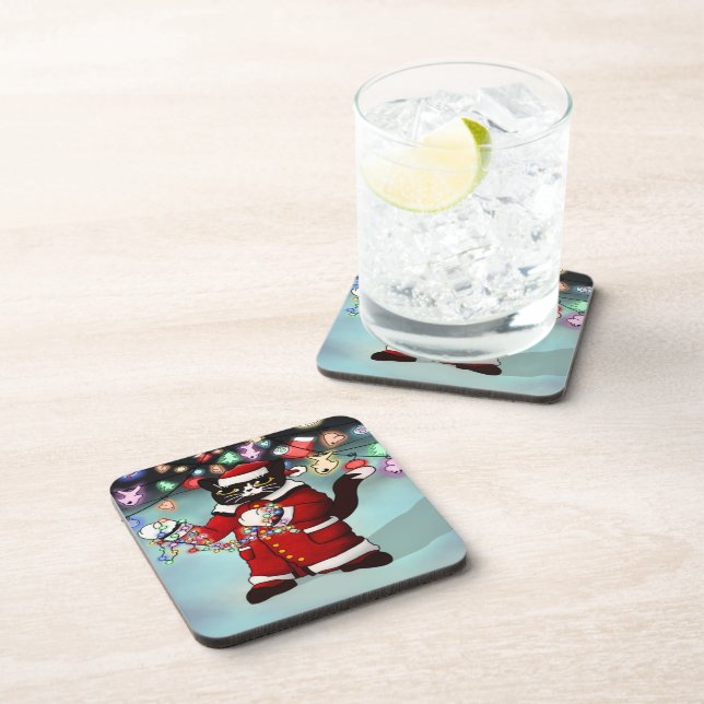 Porta-copo Gato de Tuxedo Bonito das Luzes de Natal (Lado Direito)