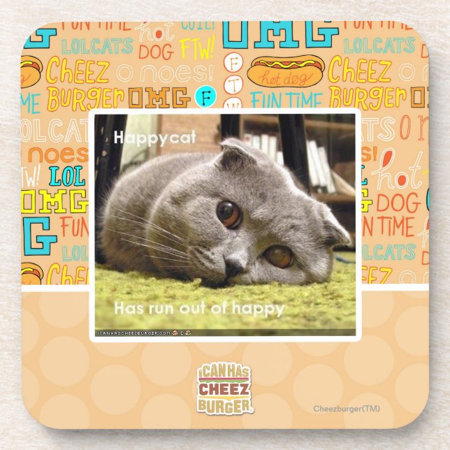 Porta-copo Gato feliz, fora de feliz (Frente)