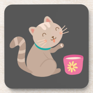 Porta-copo Gato fofo com desenho de xícara de chá