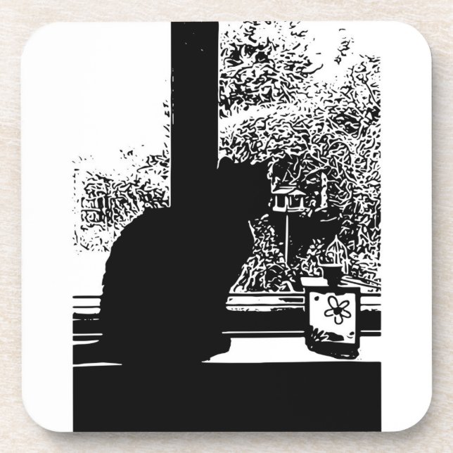 Porta-copo Gato negro na janela (Frente)