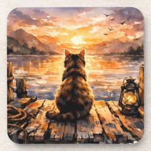 Porta-copo Gato no Cais ao Pôr do Sol