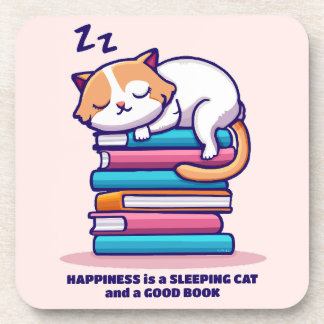 Porta-copo Gato numa Pilha de Livros Literário Personalizado