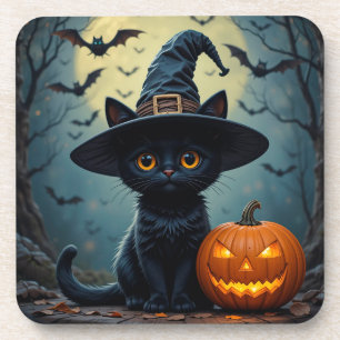 Porta-copo Gato Preto Adorável Vestindo Chapéu de Bruxa