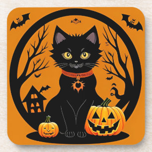 Porta-copo Gato Preto de Halloween Cercado por Jack-o'-Lanter