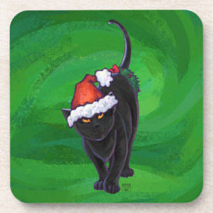 Porta-copo Gato Preto de Natal em Verde